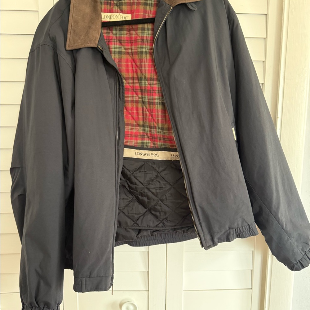 London Fog Men's Gray Jacket with Red Plaid Lining